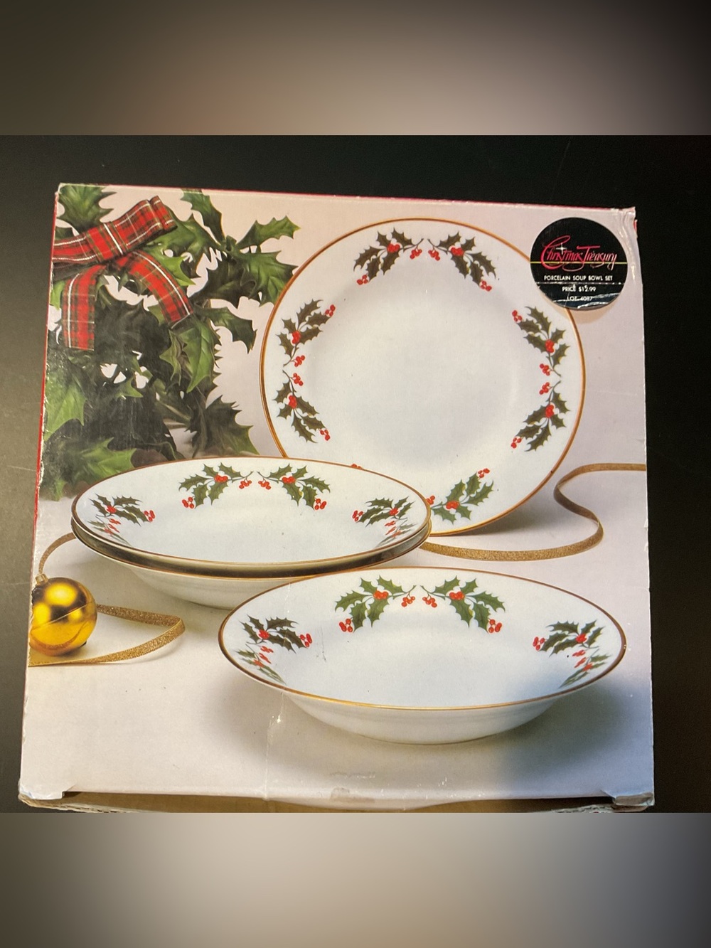 Vintage Christmas Treasury Porcelain Soup Bowls Set - Holly & Berry Design